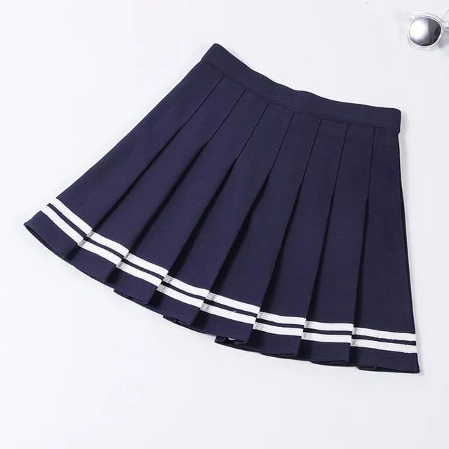 Sweet schoolgirl pleated skirt with stripes